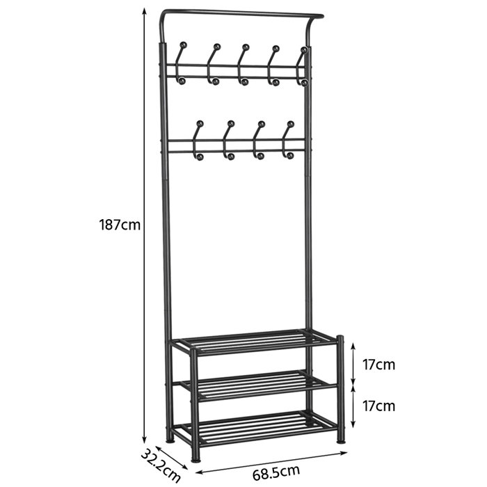 Rebrilliant Kylan 27" Wide Iron Hall Tree with Shoe Storage & Reviews